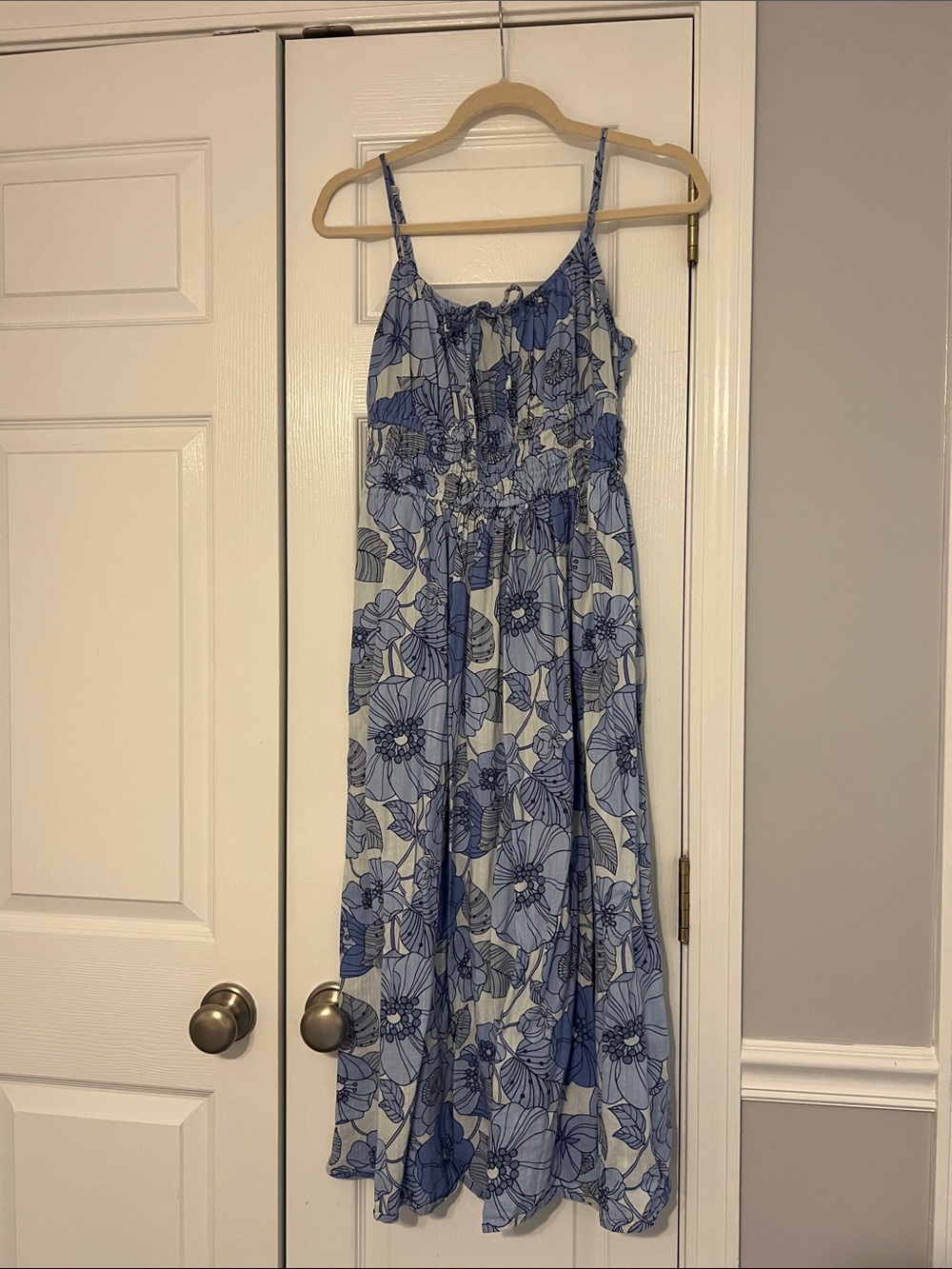 GAP Blue Floral Maxi Dress with Smocked Bodice